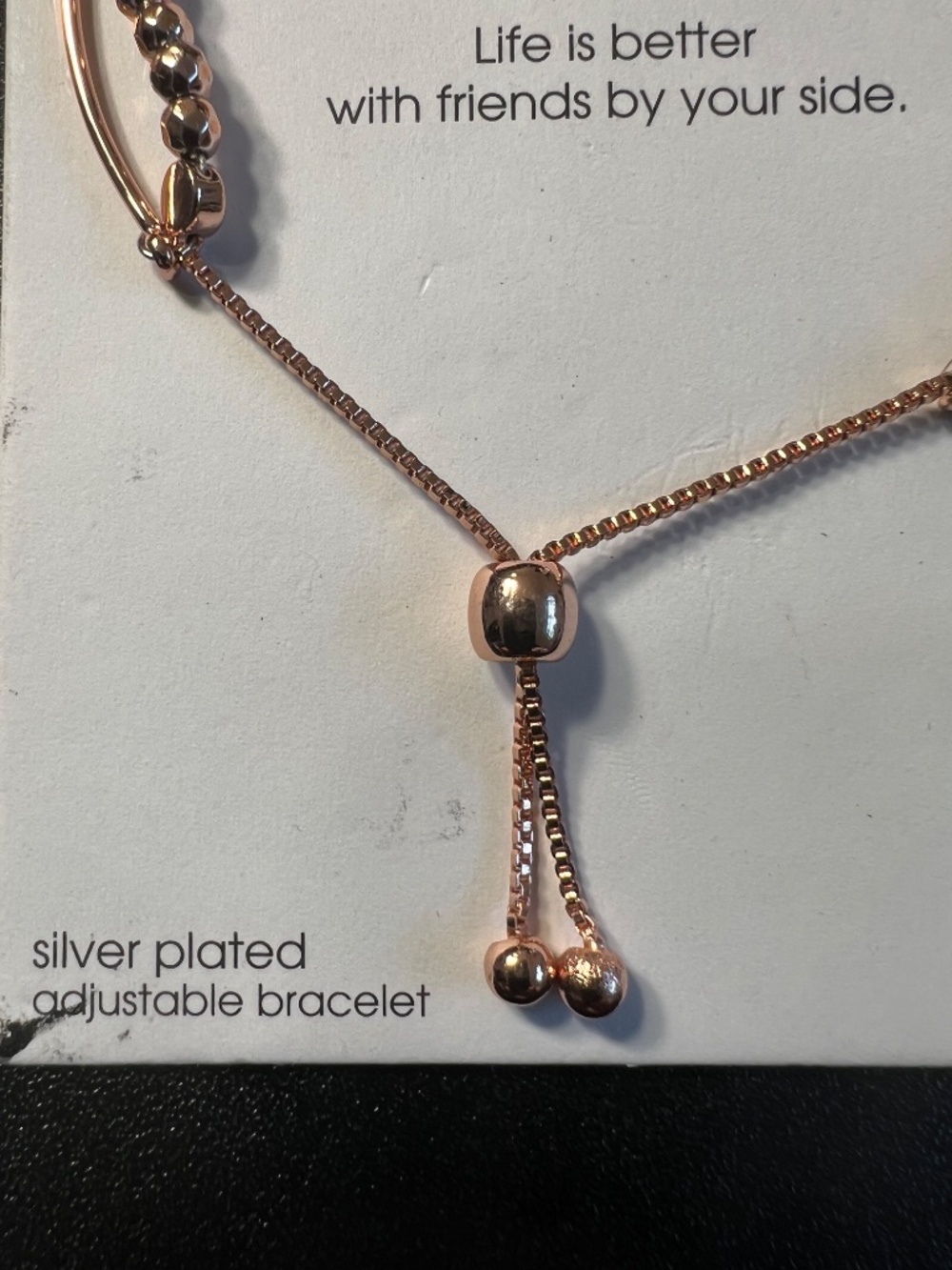 Unwritten Silver Plated Rose Gold Tone BFF Adjustable Bolo Bracelet NWT - Picture 5 of 6